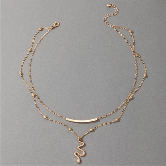 🆕 Layered Snake + Curved Bar Necklace - Picture 4 of 4